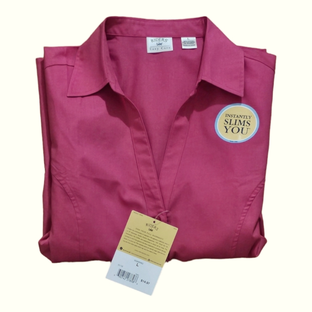 RIDERS by LEE Women's Wrinkle Resistant Button-Down Shirt with Collar Pink L - Picture 5 of 7